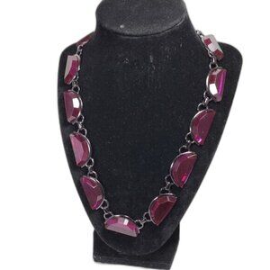 Coldwater Creek Statement Necklace – Bold Pink Half-Moon Acrylic Bead – Gunmetal